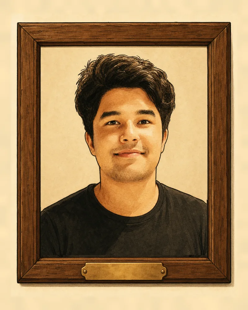 Framed cartoon portrait of Noor Mohammad Sowan.